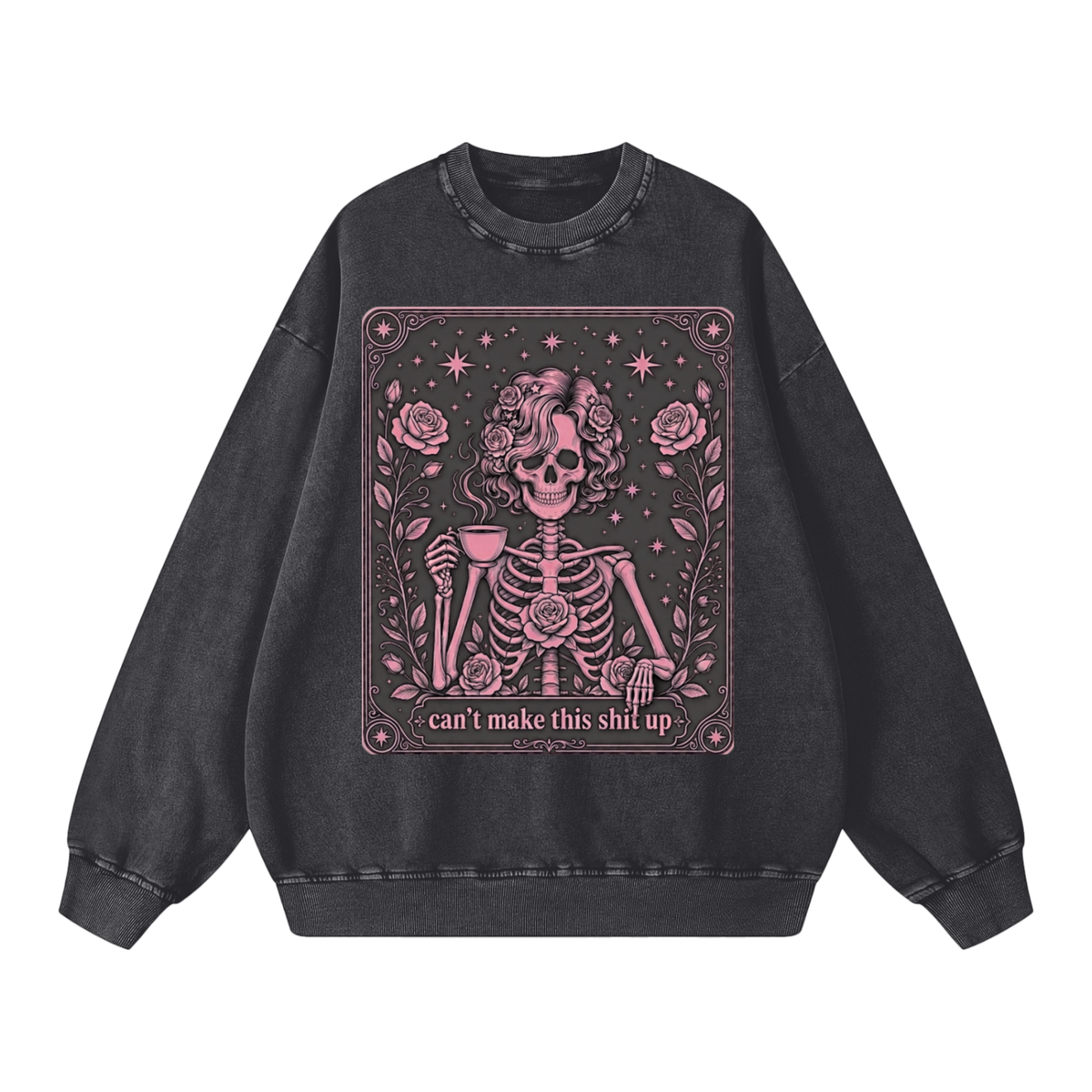 can't make this shit up distressed sweatshirt & crop t-shirt | skeleton & coffee | stay sassy collection