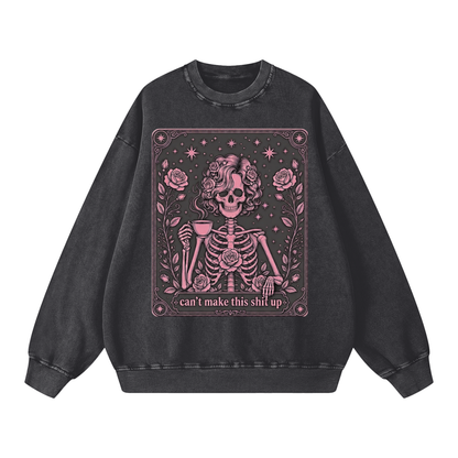 can't make this shit up distressed sweatshirt & crop t-shirt | skeleton & coffee | stay sassy collection