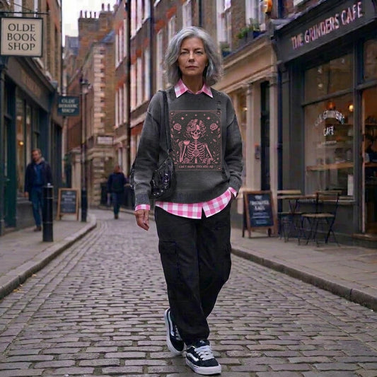 can't make this shit up snow-wash sweatshirt & crop t-shirt | skeleton & coffee | stay sassy collection