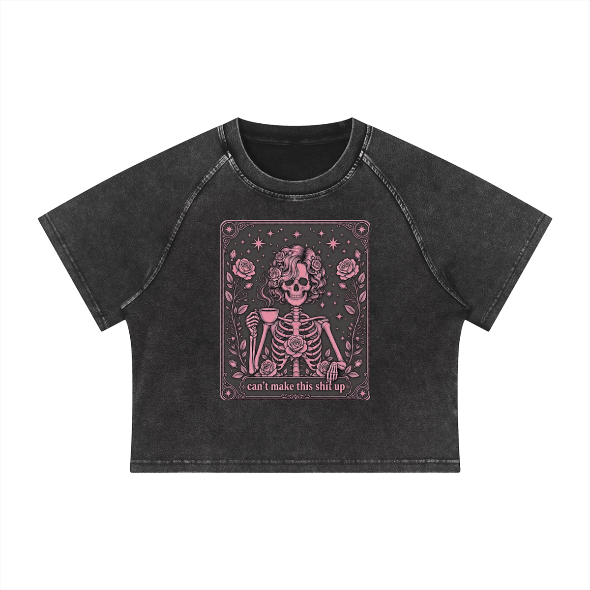 can't make this shit up distressed sweatshirt & crop t-shirt | skeleton & coffee | stay sassy collection