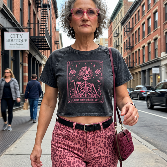 can't make this shit up distressed sweatshirt & crop t-shirt | skeleton & coffee | stay sassy collection